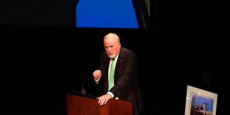 Photo of CSU’s Berkman speaking at AJC Adler Award event