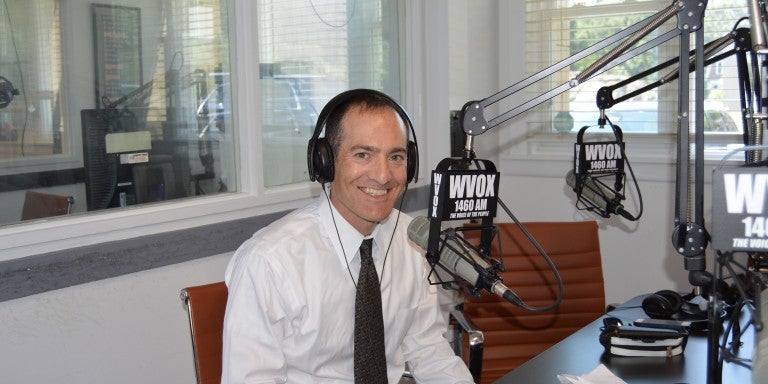 Photo of Scott Richman in the WVOX radio studio - AJC Live Interview with Rabbi David Saperstein - October 16 