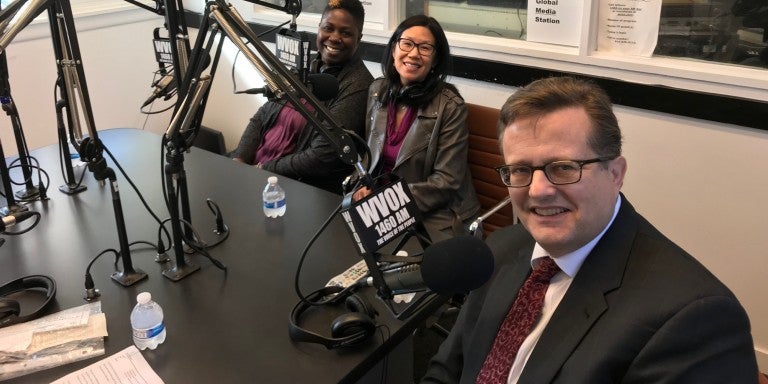 Photo of Rev. Doris Dalton, Bill Darger, and Rev. Kymberly McNair appearing on AJC Live - 10.30.17 regarding Thanksgiving Diversity Breakfast 