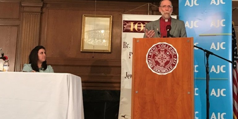 Photo of Peter Pettit from Muhlenberg College at the Shared Roots on Christian and Jewish Reform Movements event at Iona College