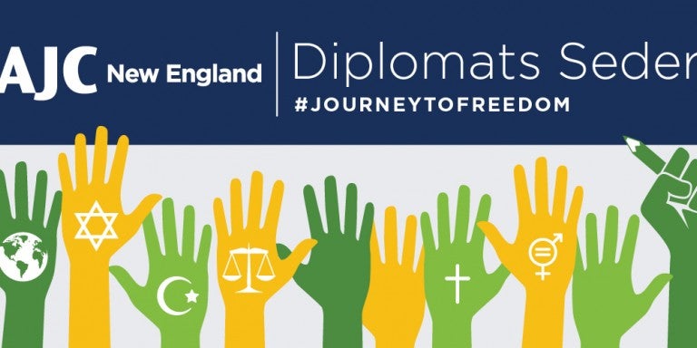 Graphic displaying: AJC New England - Diplomats Seder #JourneytoFreedom