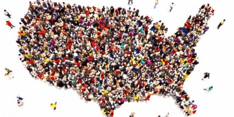 Photo of individuals coming together to form the United States highlighting Jewish Week Article on March 5th "We Are All Immigrants" interfaith seder 