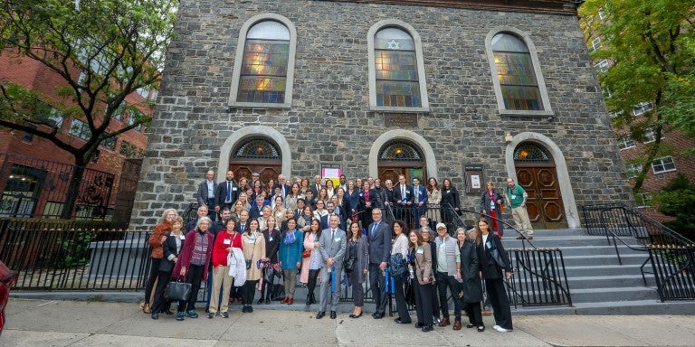 AJC leaders and diplomatic partners visit the Bialystoker Synagogue on the Lower East Side of Manhattan.