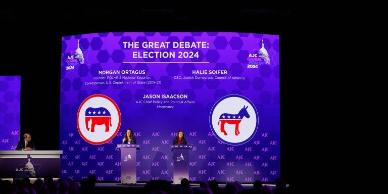 Halie Soifer and Morgan Ortagus debating at AJC Global Forum