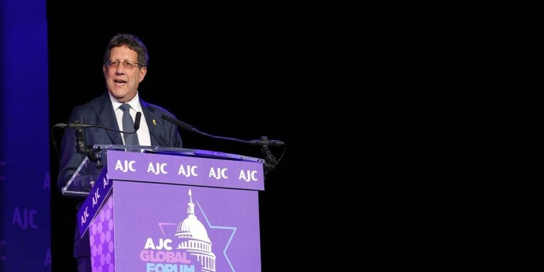 Image of AJC President Michael Tichnor welcoming speech at AJC Global Forum 2024
