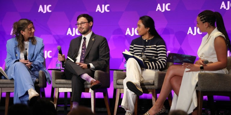 Group of student speaking on stage at AJC's 2024 Global Forum