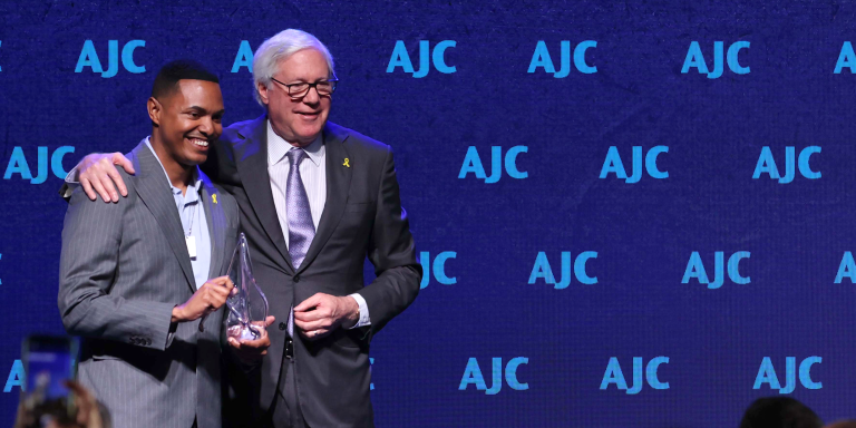 Congressman Ritchie Torres receiving AJC's Nita M. Lowey Congressional Leadership Award