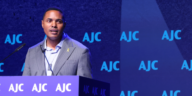 Photo of Congressman Ritchie Torres speaking at AJC's Global Forum 2025