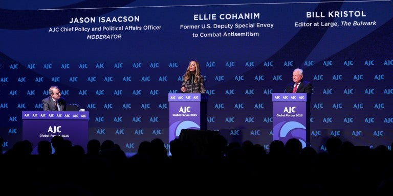 Photo of with Bill Kristol and Ellie Cohanim at AJC's Global Forum 2025