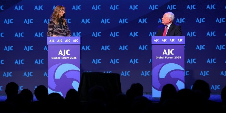 Photo of Ellie Cohanim and Bill Kristol at AJC's Global Forum 2025