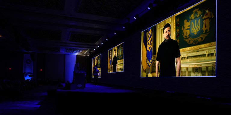 Photo of President Zelensky's video message at AJC Global Forum
