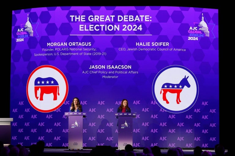 Halie Soifer and Morgan Ortagus debating at AJC Global Forum
