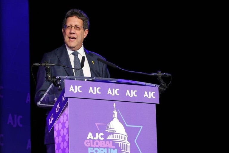 Image of AJC President Michael Tichnor welcoming speech at AJC Global Forum 2024