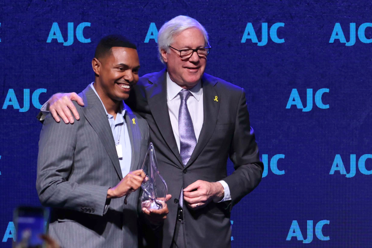 Congressman Ritchie Torres receiving AJC's Nita M. Lowey Congressional Leadership Award