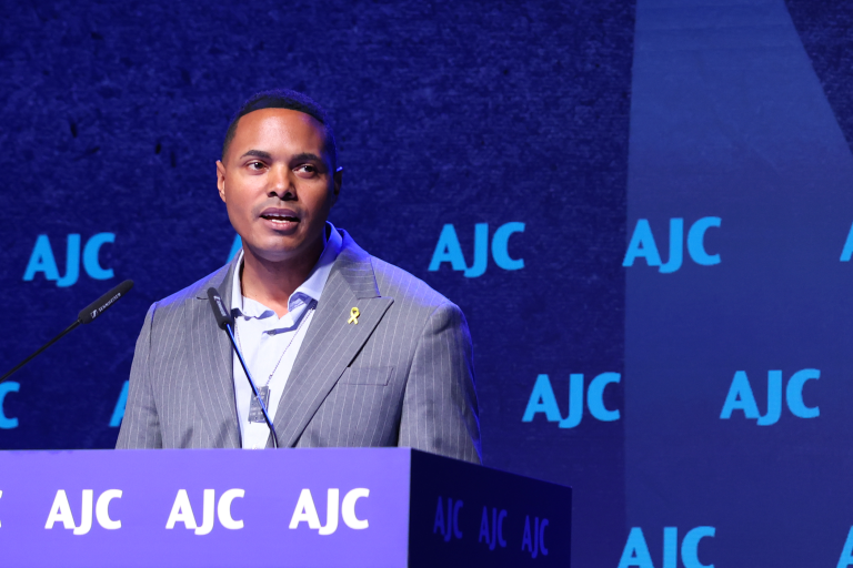 Photo of Congressman Ritchie Torres speaking at AJC's Global Forum 2025