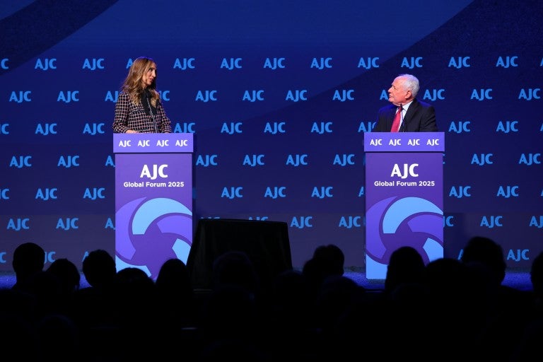 Photo of Ellie Cohanim and Bill Kristol at AJC's Global Forum 2025