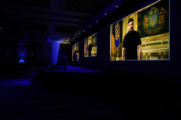 Photo of President Zelensky's video message at AJC Global Forum