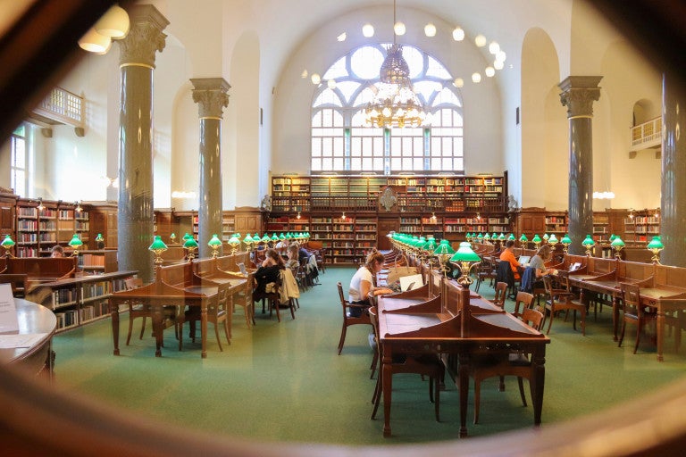 Woman studying in a library