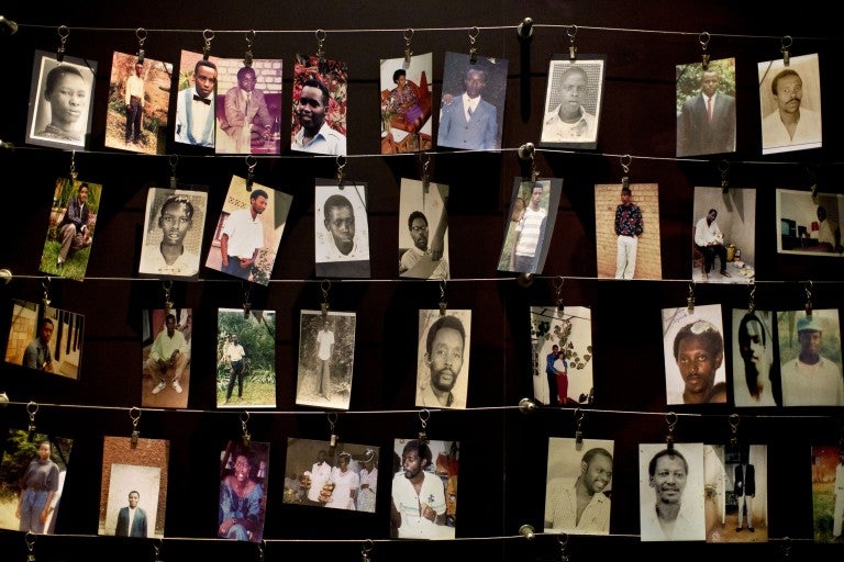 Photo of photos of victims of the Rwandan genocide