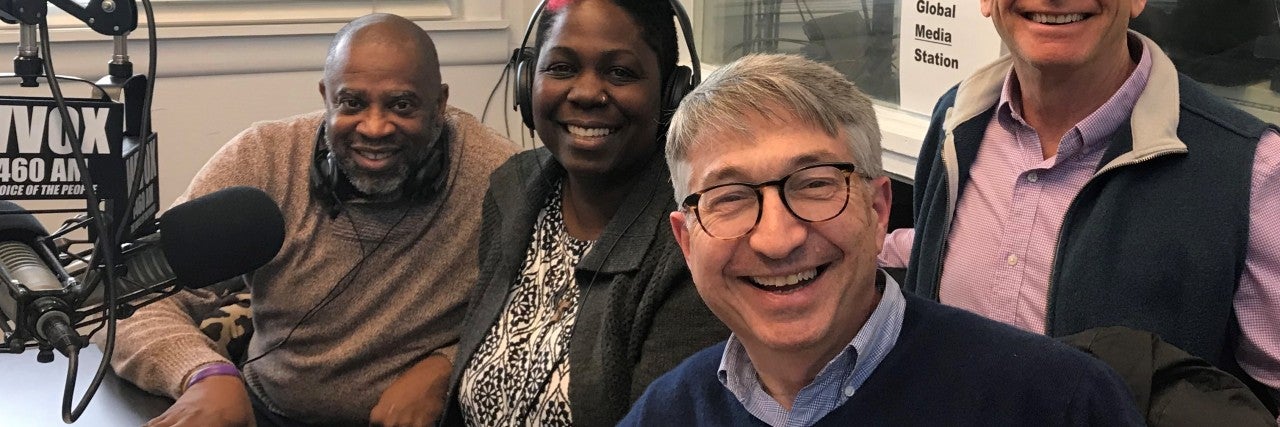 Photo of Rev. Kymberly McNair, Rev. Dr. Stephen Pogue, Rabbi Jeffrey Sirkman, and Cliff Wolf appearing on AJC Live - January 15 - Facing Racism 