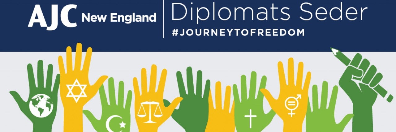 Graphic displaying: AJC New England - Diplomats Seder #JourneytoFreedom