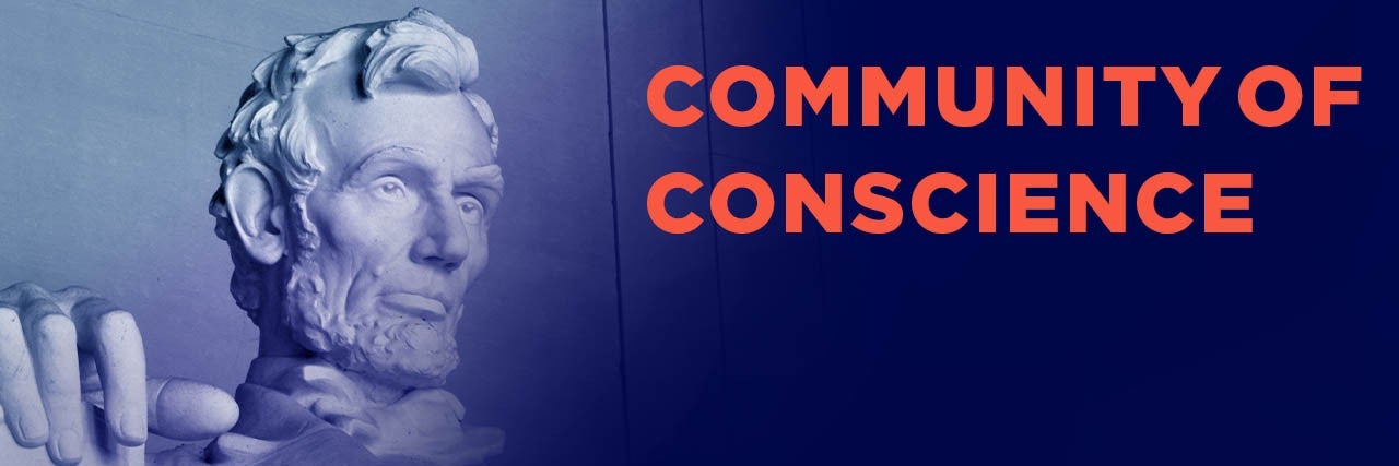 Graphic of the Lincoln Memorial displaying Community of Conscience