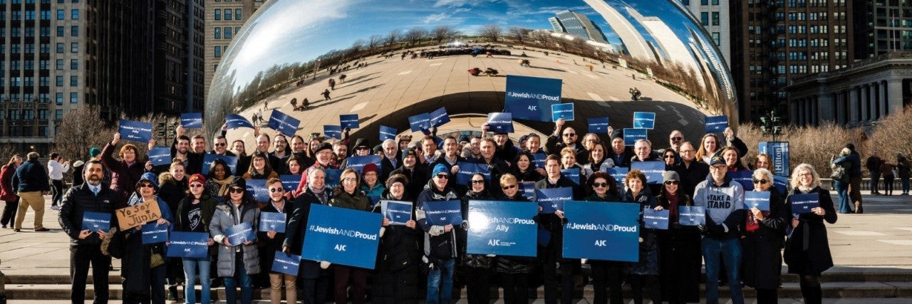 Members of Chicago's Jewish community gather at Chicago's Millenium Park to mark AJC's #JewishandProud Day.
