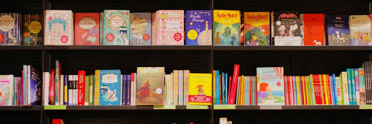 Bookshelf lined with children's books