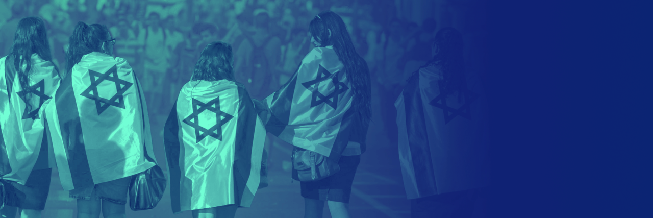 Graphic of 5 women wearing the Israeli flags as capes