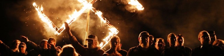 Photo of a burning Swastika