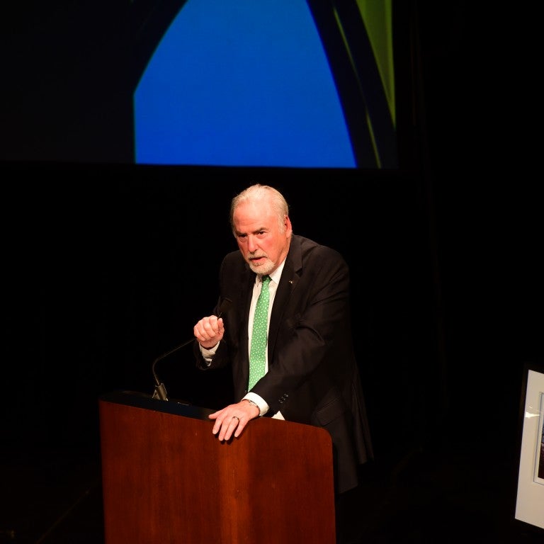 Photo of CSU’s Berkman speaking at AJC Adler Award event