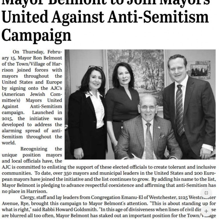 Westchester Jewish Life - Mayor Belmont to Join Mayors United Against Anti-Semitism 
