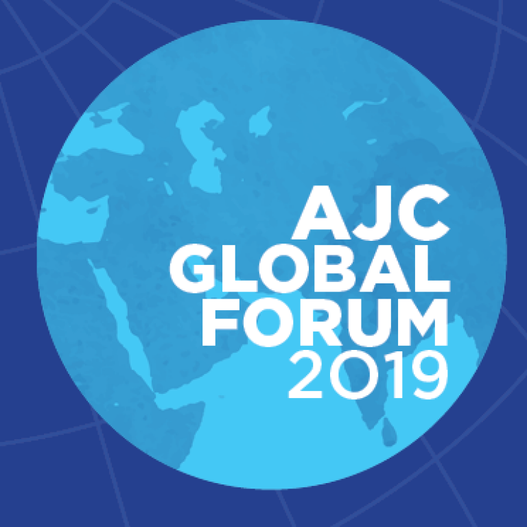 Graphic displaying AJC Global Forum - Defend our values. Define our world.