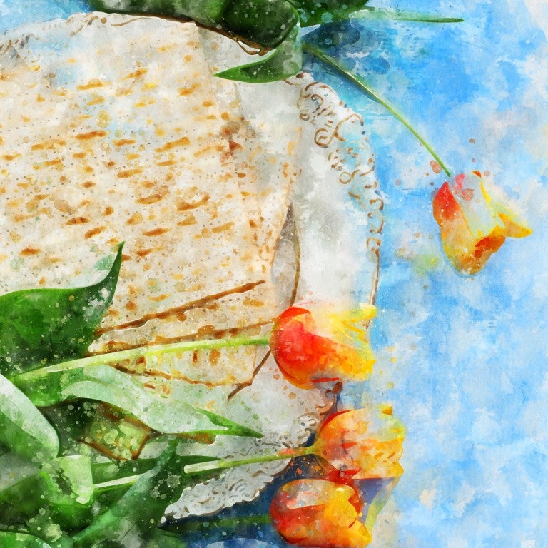 Seder plate on light blue table