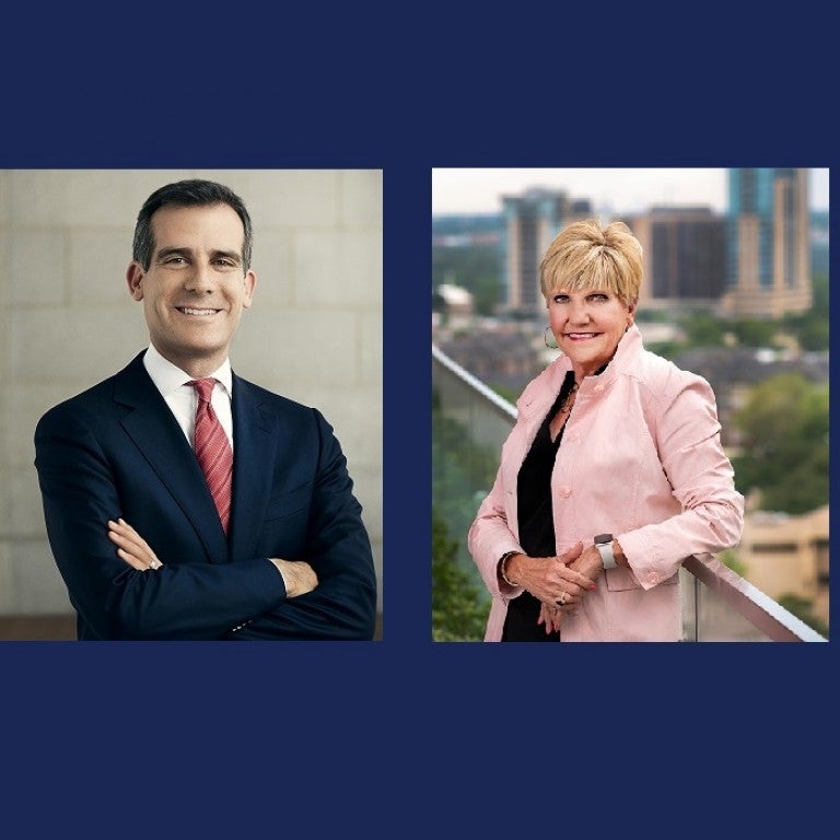 Mayor Eric Garcetti of Los Angeles, California and Mayor Betsy Price of Ft. Worth, Texas