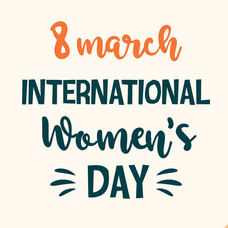 Illustration of women with text that says "March 8 International Womens's Day"