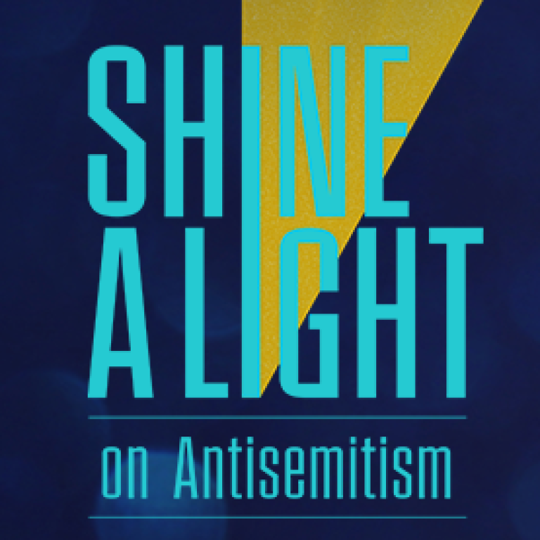 Shine a Light on Antisemitism | AJC American Jewish Committee on a dark background with bubbles