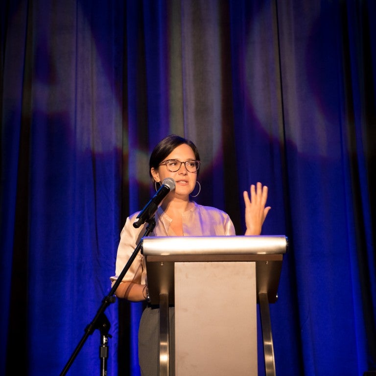 Bari Weiss at an AJC Seattle event