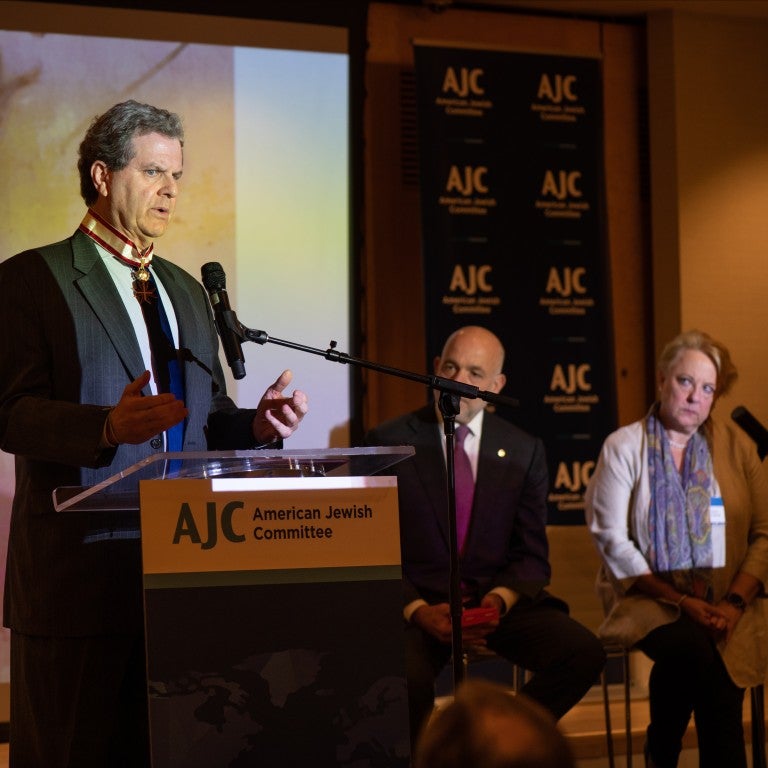 AJC CEO David Harris speaks after receiving award from Austrian Government