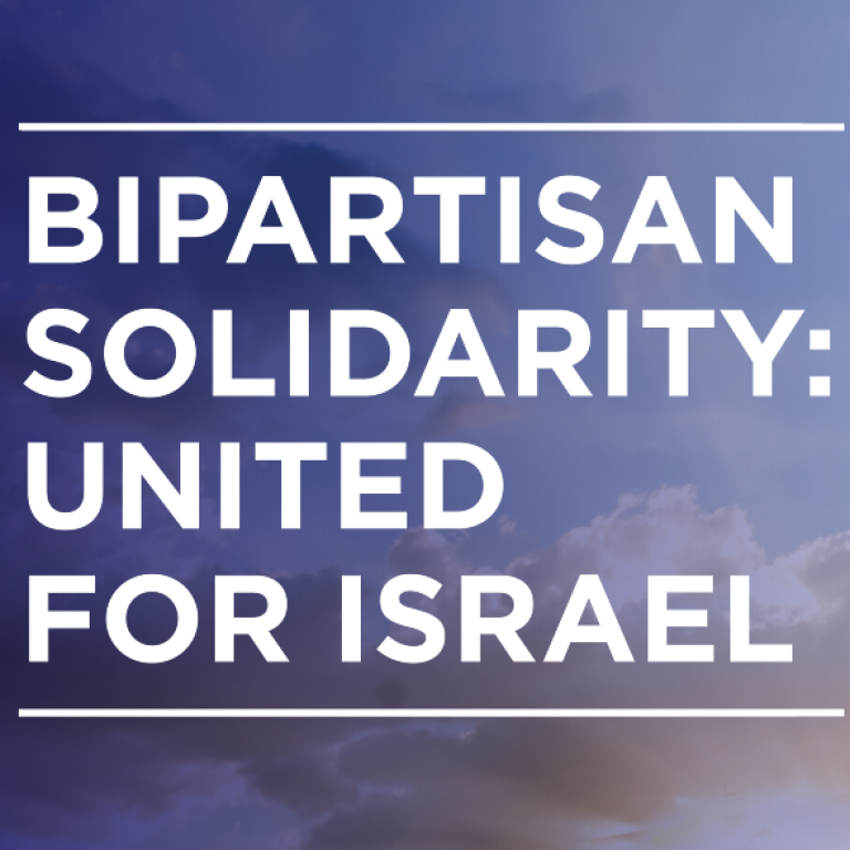 Graphic saying Bipartisan Solidarity United for Israel with an Israeli flag