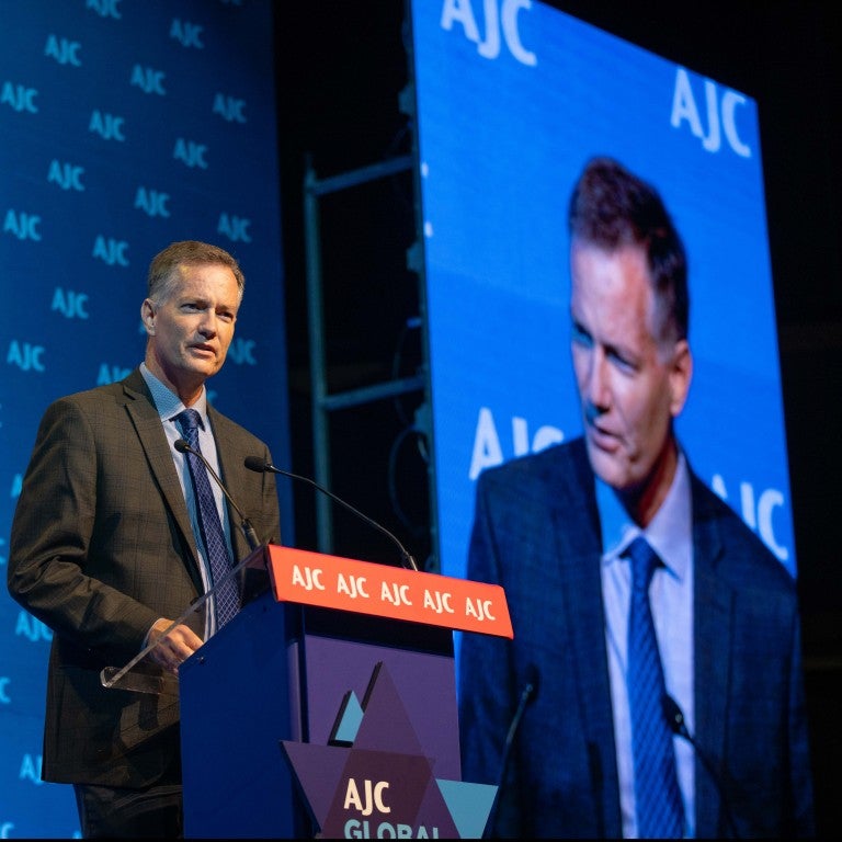Photo of Kurt Graham speaking at AJC Global Forum 2018