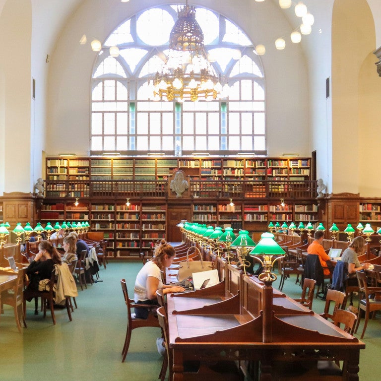 Woman studying in a library